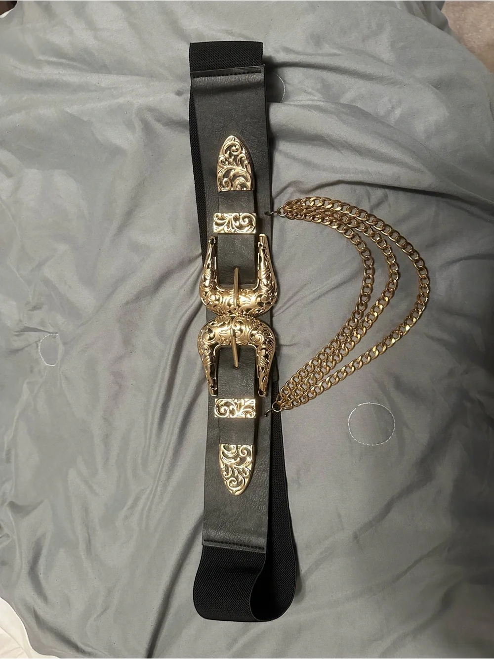 Gold Plus Size Buckle Black Chain Waist Belt - Women's Accessory